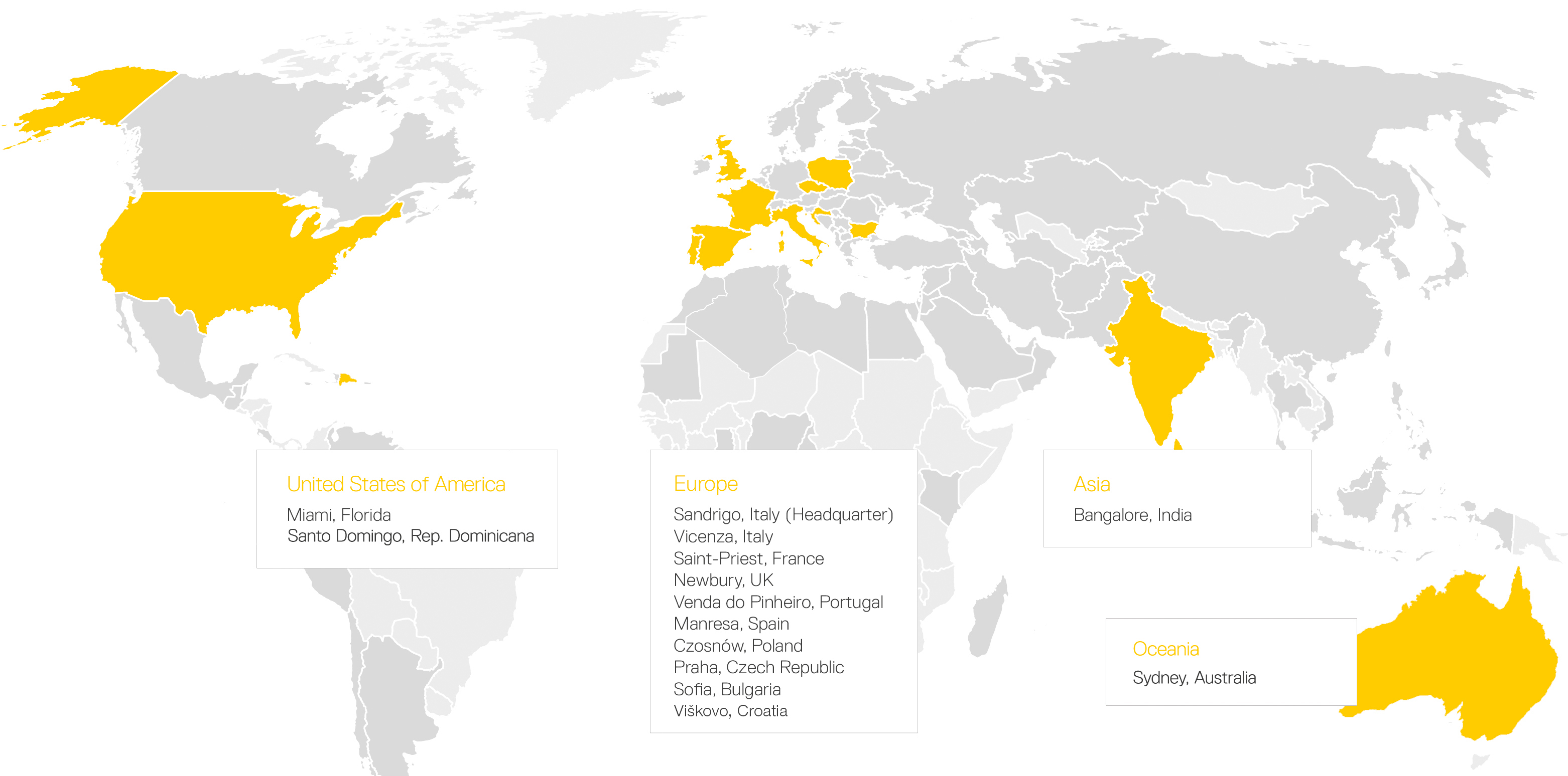 Mappa con i paesi presidiati da Automatismi Benincà